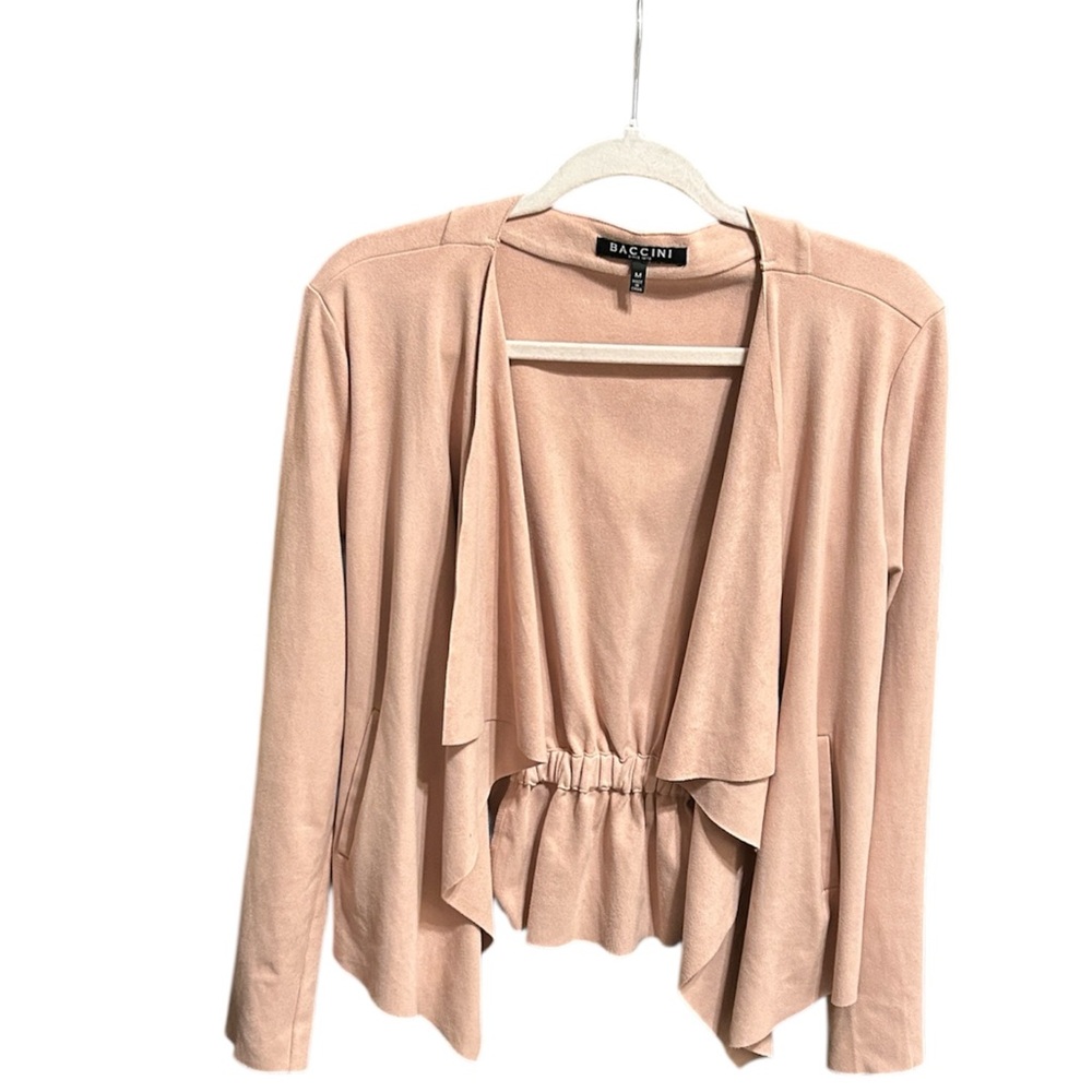 Baccini Faux Suede Soft Pale Pink Drape Waterfall Open Front Jacket Top Size Med